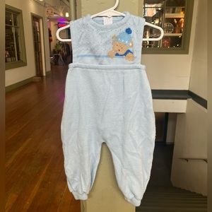 70s-80s kids vintage knit embroidered teddy bear one piece